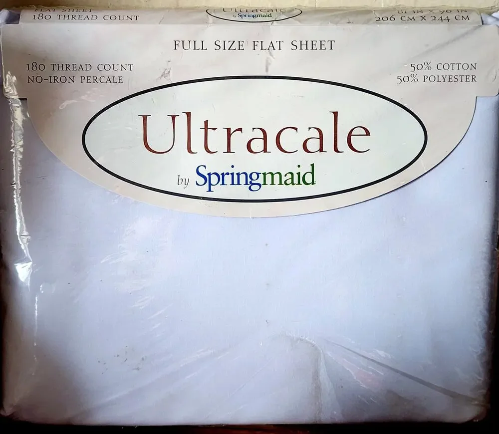 Springmaid Ultracale Full Flat Sheet White 180 Thread Count No-Iron Percale